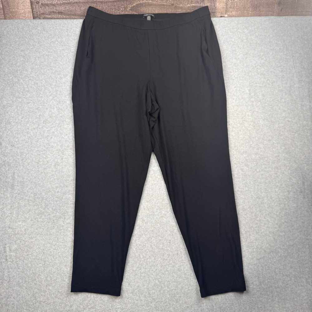 Eileen Fisher Pants Womens XL Black Viscose Tapered Stretch Jersey Knit Capsule‎